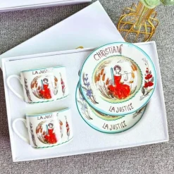 Kaffee- und Teetassen-Set aus Knochenporzellan mit Untertasse, Teegeschirr, Dessertteller