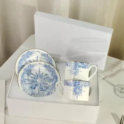 Kaffee- und Teetassen-Set aus Knochenporzellan mit Untertasse, Teegeschirr, Dessertteller