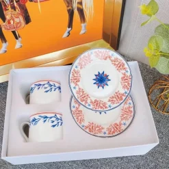 Kaffee- und Teetassen-Set aus Knochenporzellan mit Untertasse, Teegeschirr, Dessertteller