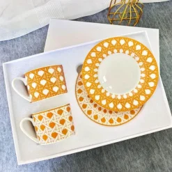 Kaffee- und Teetassen-Set aus Knochenporzellan mit Untertasse, Teegeschirr, Dessertteller