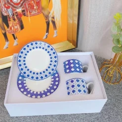 Kaffee- und Teetassen-Set aus Knochenporzellan mit Untertasse, Teegeschirr, Dessertteller