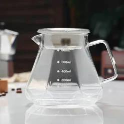 Kaffeekessel aus Glas – achteckige, wiederverwendbare Teekanne für die Zubereitung zu Hause, 400–600 ml