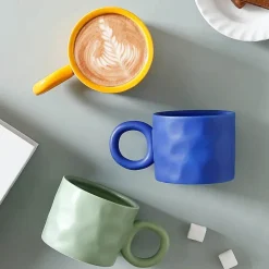 Kaffeetasse aus Keramik – 400 ml, Trinkbecher mit rundem Henkel