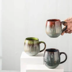 Kaffeetasse aus Keramik mit Farbverlaufsglasur – Retro-Tasse im japanischen Stil, 480 ml