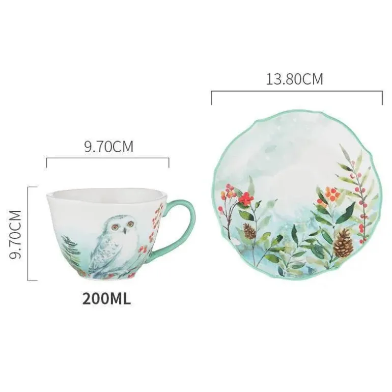 Kaffeetassen- und Untertassenset aus Keramik mit Tiermuster – 200 ml