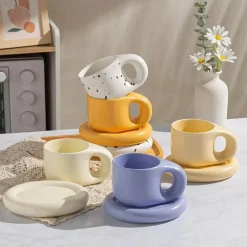 Kaffeetassen-Set aus Keramik – 400 ml mit Untertasse