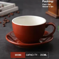 Kaffeetassen-Set aus Keramik – 350 ml Tassen mit Untertassen, 2er-Set