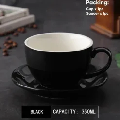 Kaffeetassen-Set aus Keramik – 350 ml Tassen mit Untertassen, 2er-Set