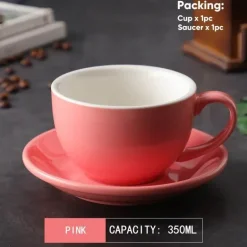 Kaffeetassen-Set aus Keramik – 350 ml Tassen mit Untertassen, 2er-Set