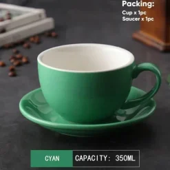 Kaffeetassen-Set aus Keramik – 350 ml Tassen mit Untertassen, 2er-Set