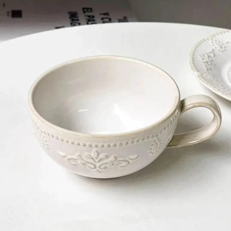 Kaffeetassen-Set aus Keramik – 250 ml, weiße Tasse mit Untertasse für Tee