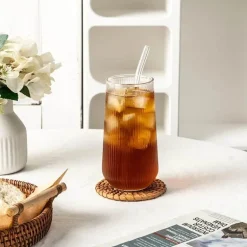 Kaffeetassen-Set aus klarem Glas, 6 Stück – hitzebeständiges vertikales Design für alle Getränke