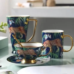 Kaffeetassen-Set mit Dschungeltieren – Teetassen aus Knochenporzellan fürs Büro