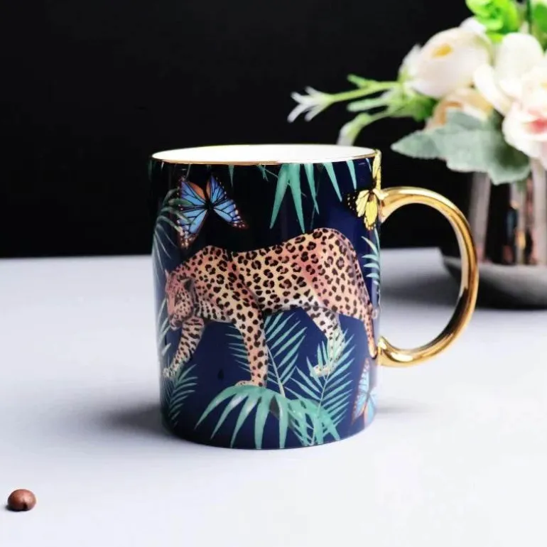 Kaffeetassen-Set mit Dschungeltieren – Teetassen aus Knochenporzellan fürs Büro