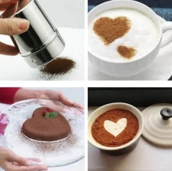 Kakaopulverstreuer - Kaffeegewürzstreuer aus Edelstahl mit Deckel