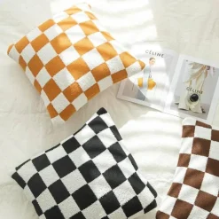 Karierte Flockkissenhülle - Schwarz Orange Grün Dekokissen