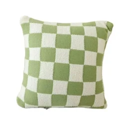Karierte Flockkissenhülle - Schwarz Orange Grün Dekokissen
