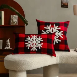 Karierte Weihnachtskissenbezüge - Rote und schwarze bestickte Kissenbezüge