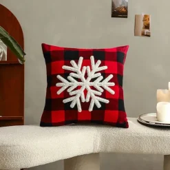 Karierte Weihnachtskissenbezüge - Rote und schwarze bestickte Kissenbezüge