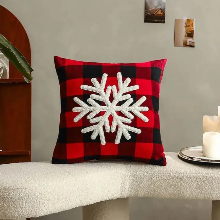 Karierte Weihnachtskissenbezüge - Rote und schwarze bestickte Kissenbezüge