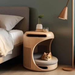 Katzenbett-Nachttisch – Stilvolles integriertes Haustiermöbel