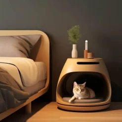 Katzenbett-Nachttisch – Stilvolles integriertes Haustiermöbel