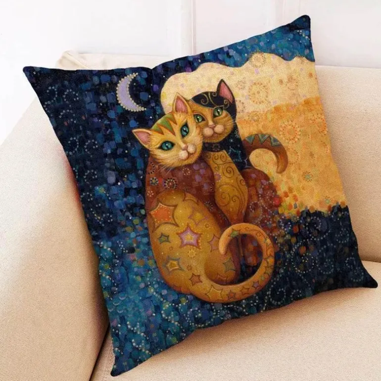 Katzen-Kissenbezug - Stilvoller Kissenbezug aus Leinen 45x45cm
