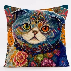 Katzen-Kissenbezug - Stilvoller Kissenbezug aus Leinen 45x45cm