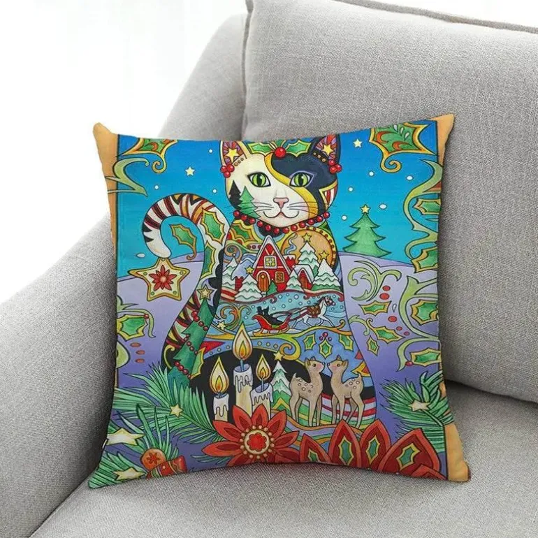 Katzen-Kissenbezug - Stilvoller Kissenbezug aus Leinen 45x45cm