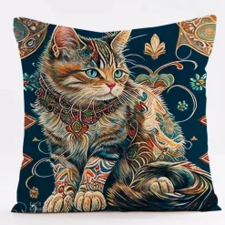 Katzen-Kissenbezug - Stilvoller Kissenbezug aus Leinen 45x45cm