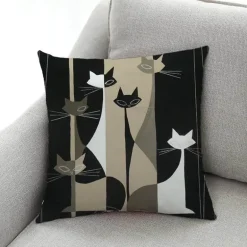 Katzen-Kissenbezug - Stilvoller Kissenbezug aus Leinen 45x45cm