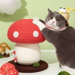 Katzenkratzbaum in Pilzform – handgefertigte Haustiermöbel für verspielte Katzen