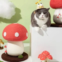 Katzenkratzbaum in Pilzform – handgefertigte Haustiermöbel für verspielte Katzen