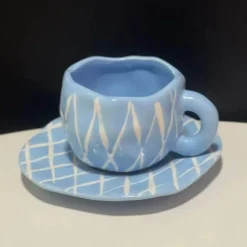 Kawaii Blumen Keramik Tassen Set mit Löffelschale - Süße Kaffeetassen