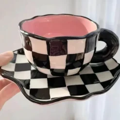 Kawaii Blumen Keramik Tassen Set mit Löffelschale - Süße Kaffeetassen