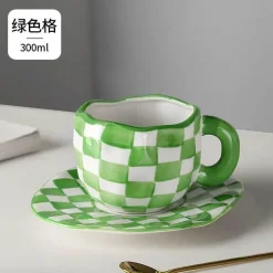 Kawaii Blumen Keramik Tassen Set mit Löffelschale - Süße Kaffeetassen