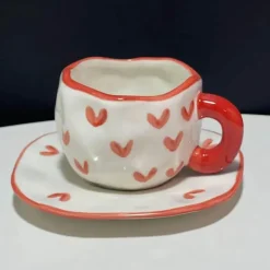 Kawaii Blumen Keramik Tassen Set mit Löffelschale - Süße Kaffeetassen