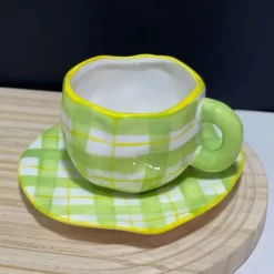 Kawaii Blumen Keramik Tassen Set mit Löffelschale - Süße Kaffeetassen