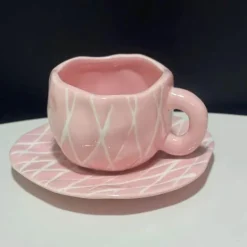 Kawaii Blumen Keramik Tassen Set mit Löffelschale - Süße Kaffeetassen