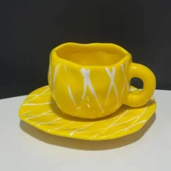 Kawaii Blumen Keramik Tassen Set mit Löffelschale - Süße Kaffeetassen