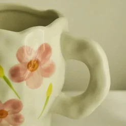 Kawaii Blumen Keramik Tassen Set mit Löffelschale - Süße Kaffeetassen