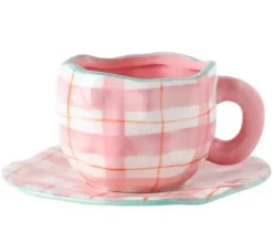 Kawaii Blumen Keramik Tassen Set mit Löffelschale - Süße Kaffeetassen