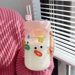 Kawaii Bubble Tea Cup - 550 ml süßes Trinkgeschirr mit Deckel und Strohhalm