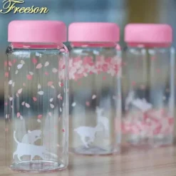 Kawaii Sakura Glas-Wasserflasche – süßes Cartoon-Tier-Design, 310 ml