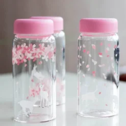 Kawaii Sakura Glas-Wasserflasche – süßes Cartoon-Tier-Design, 310 ml
