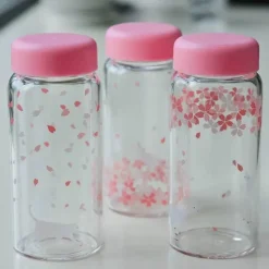 Kawaii Sakura Glas-Wasserflasche – süßes Cartoon-Tier-Design, 310 ml