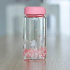 Kawaii Sakura Glas-Wasserflasche – süßes Cartoon-Tier-Design, 310 ml