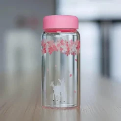 Kawaii Sakura Glas-Wasserflasche – süßes Cartoon-Tier-Design, 310 ml