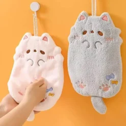 Küchentuch mit Cartoon-Katze – saugfähiges Mikrofaser-Reinigungstuch mit Schlaufe