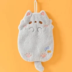 Küchentuch mit Cartoon-Katze – saugfähiges Mikrofaser-Reinigungstuch mit Schlaufe